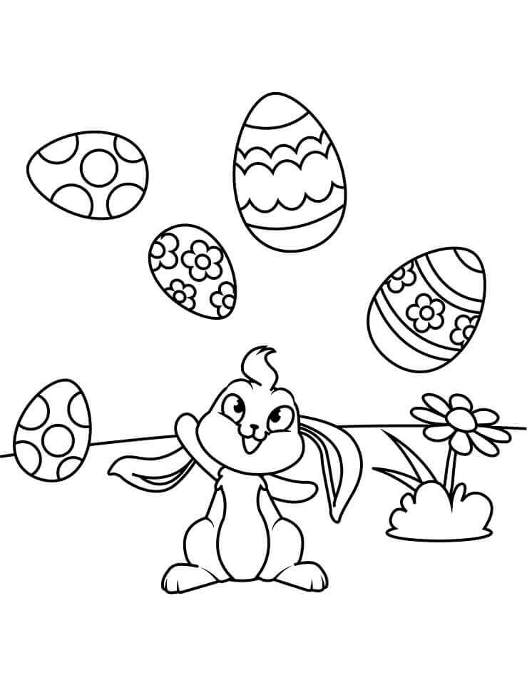 Dibujo de Conejito de Pascua y Huevos para Colorear