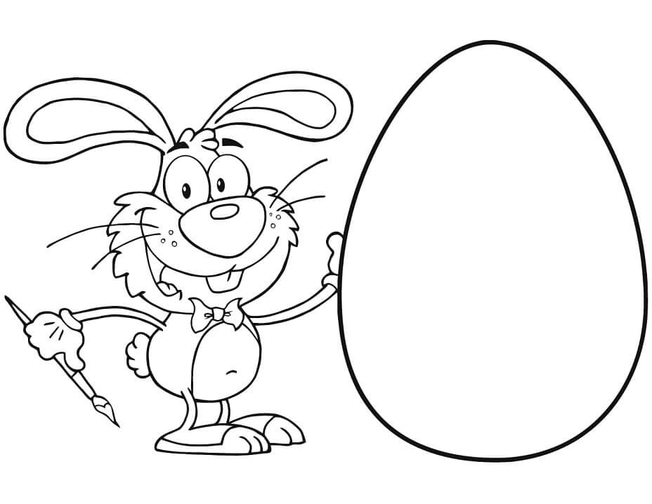 Dibujo de Conejo de Pascua con Huevo Grande para Colorear