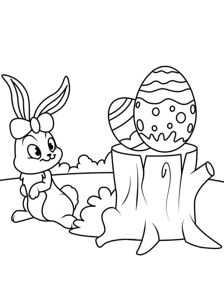 Dibujo de Conejo de Pascua con Huevos para Colorear