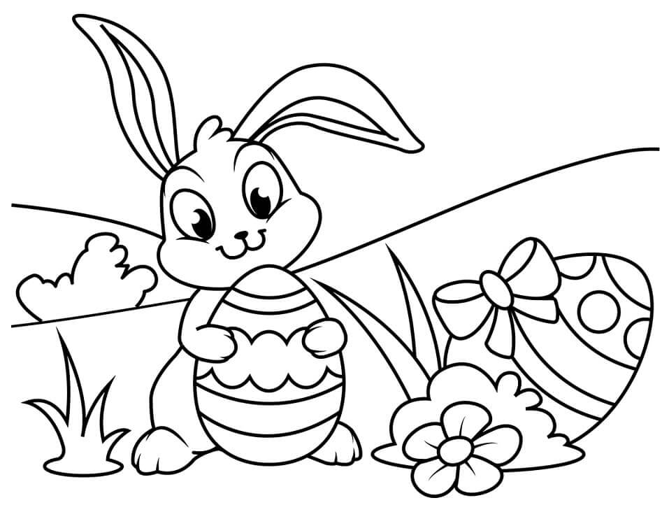 Dibujo de Conejo de Pascua y Huevos para Colorear