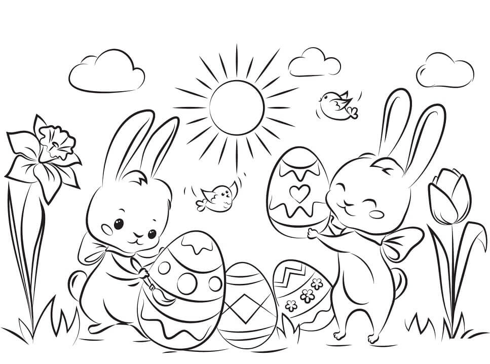 Dibujo de Conejos de Pascua para Colorear