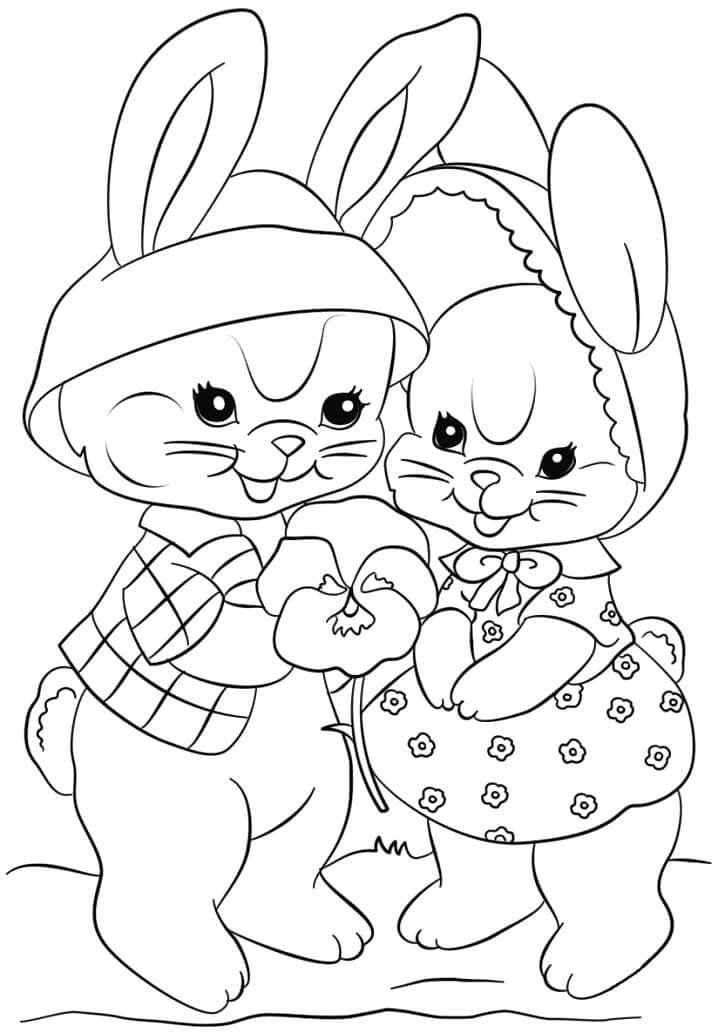 Dibujo de Dos Conejitos de Pascua para Colorear