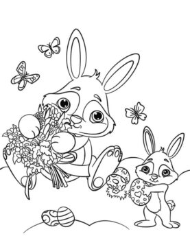 Dibujo de Felices Conejos de Pascua para Colorear