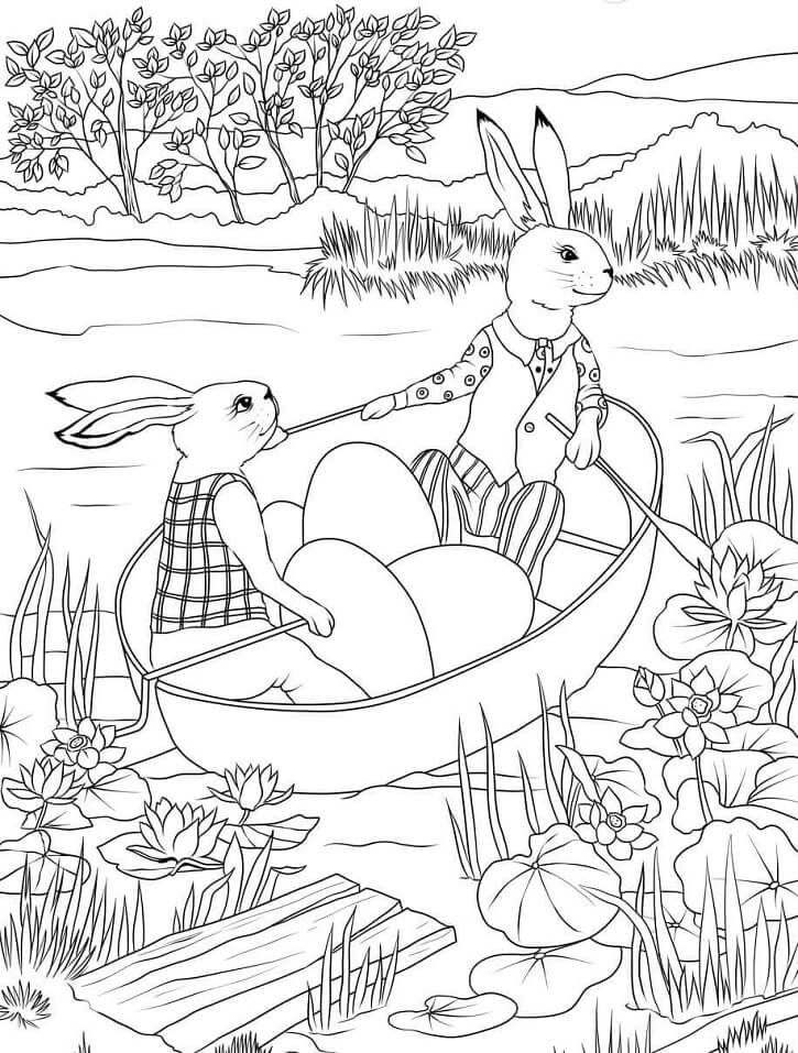 Dibujo de Lindos Conejos de Pascua para Colorear