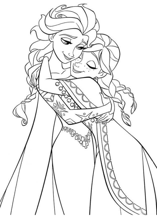 Dibujo de Anna Abrazo a Elsa para Colorear