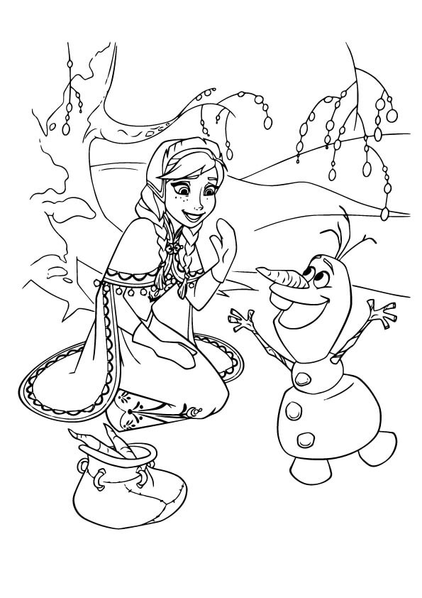 Dibujo de Anna y Olaf Sonriendo para Colorear