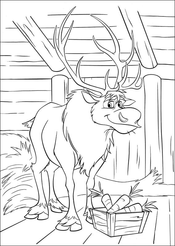 Dibujo de Feliz Sven con Zanahorias para Colorear