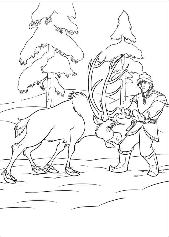 Dibujo de Sven Enojado con Kristoff para Colorear