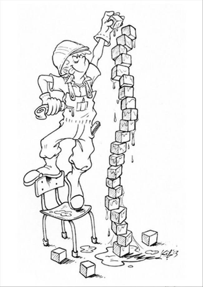 Dibujo de Chico Edificio Sonriente para Colorear