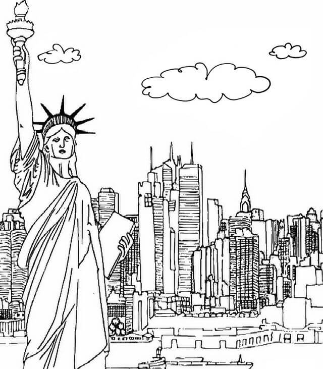 Dibujo de Dibujar la Construccin de la Ciudad en Ee Uu para Colorear
