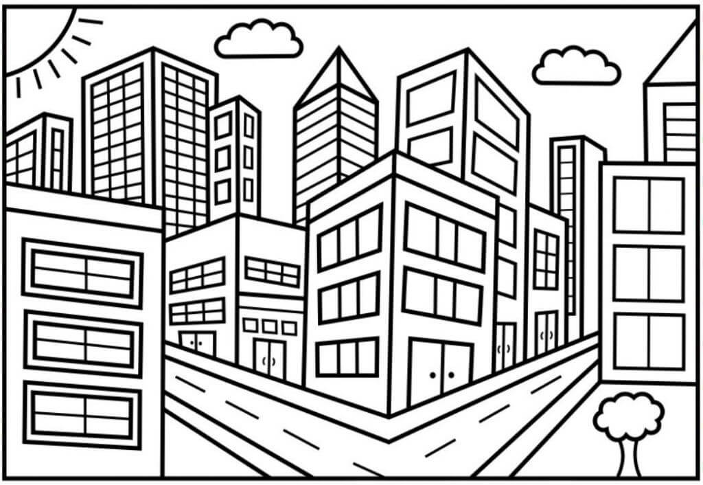 Dibujo de Edificio Bsico de la Ciudad para Colorear