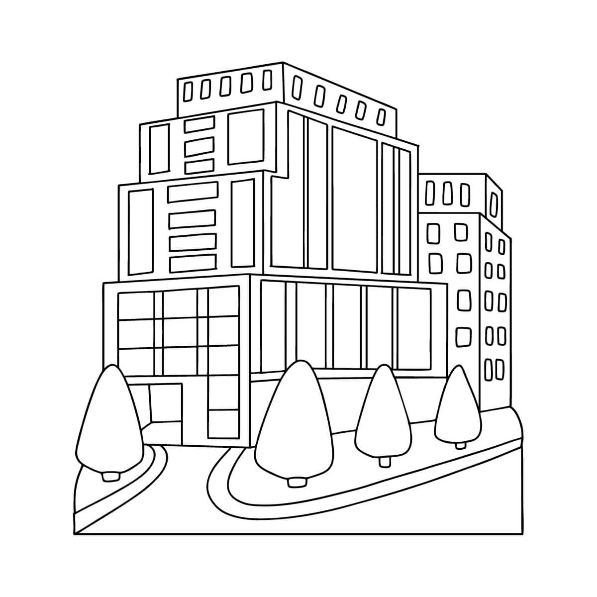 Dibujo de Edificio de Casas Modernas para Colorear
