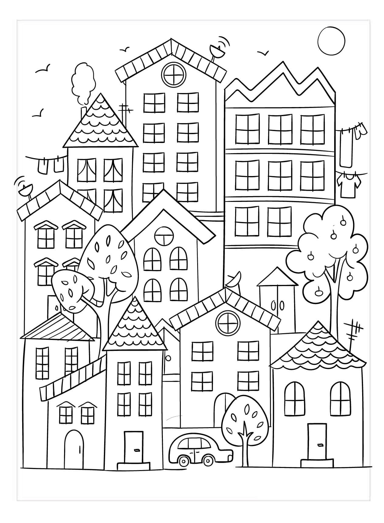 Dibujo de Edificio de Ciudad Simple para Colorear
