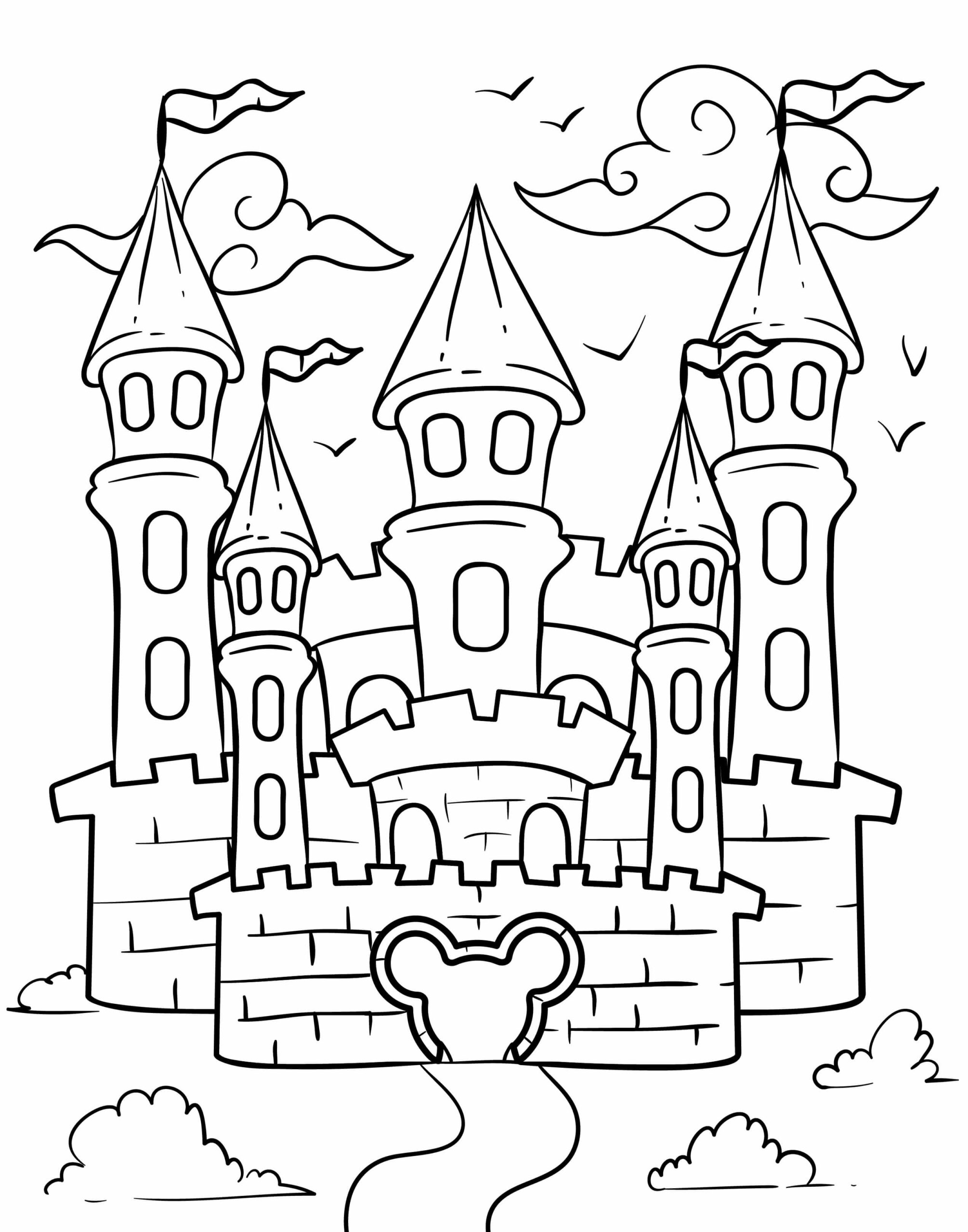 Dibujo de Edificio del Castillo de Disney Scaled para Colorear