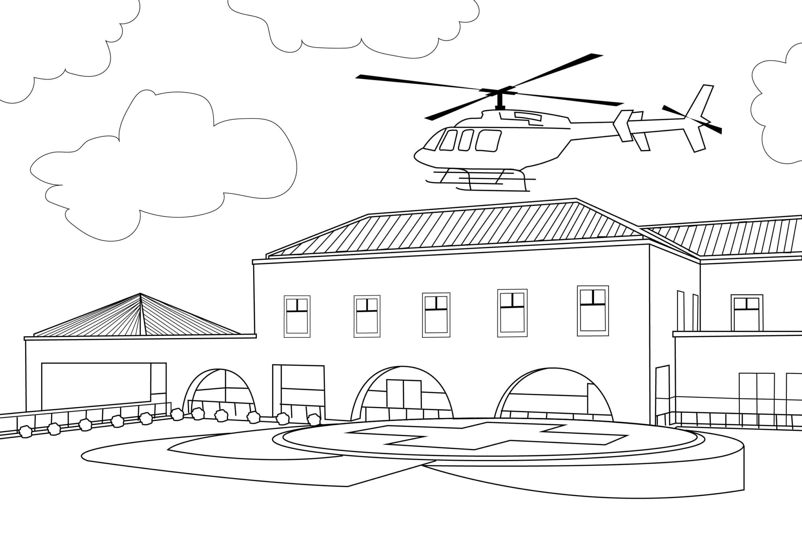 Dibujo de Helicptero en Edificio Villa Scaled para Colorear