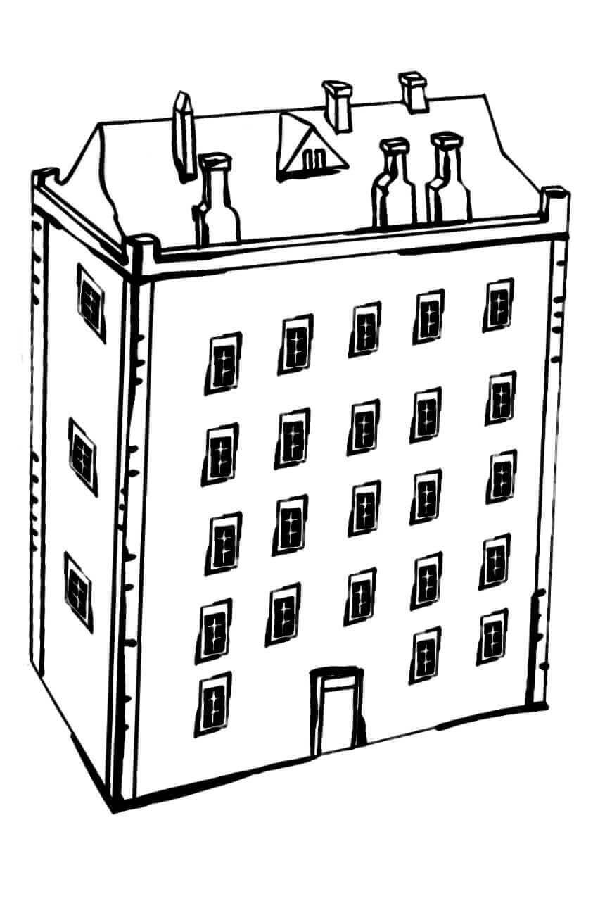 Dibujo de Impresionante Edificio de la Casa para Colorear