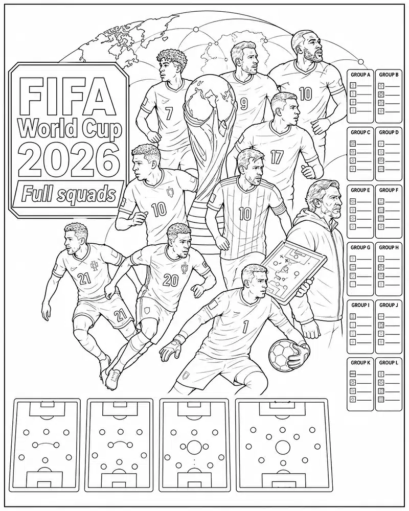 Dibujo de Infografia de la Copa Mundial de la Fifa 2026 página para Colorear