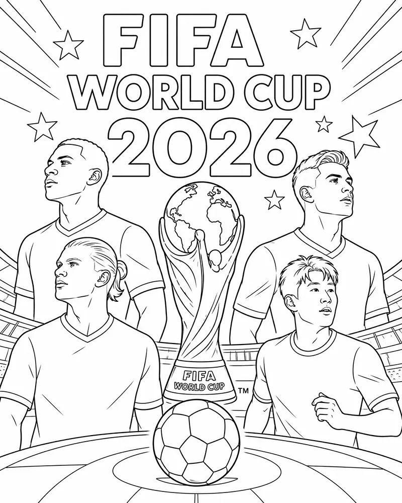 Dibujo de Jugadores Estrella de la Copa Mundial de la Fifa 2026 página para Colorear