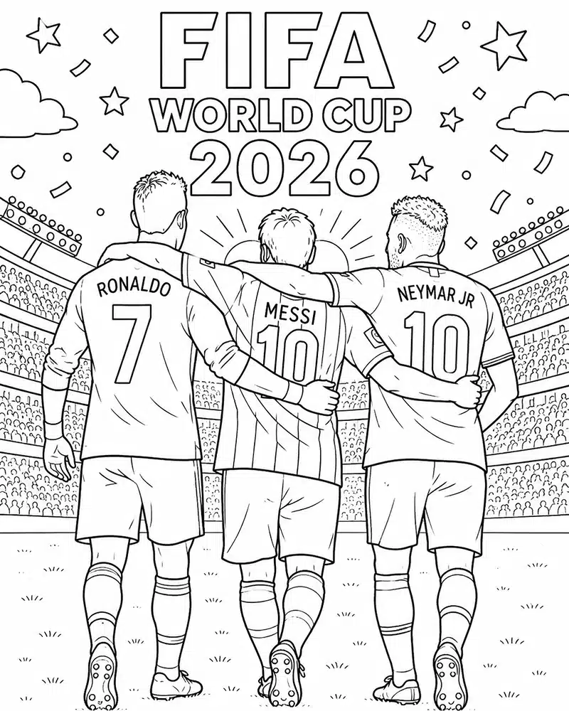 Dibujo de Ronaldo Messi Neymar página para Colorear