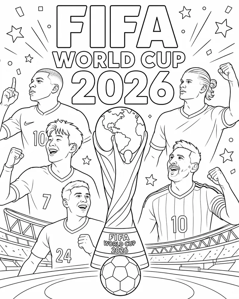 Dibujo de Todas las Estrellas de la Copa Mundial de la Fifa 2026 página para Colorear