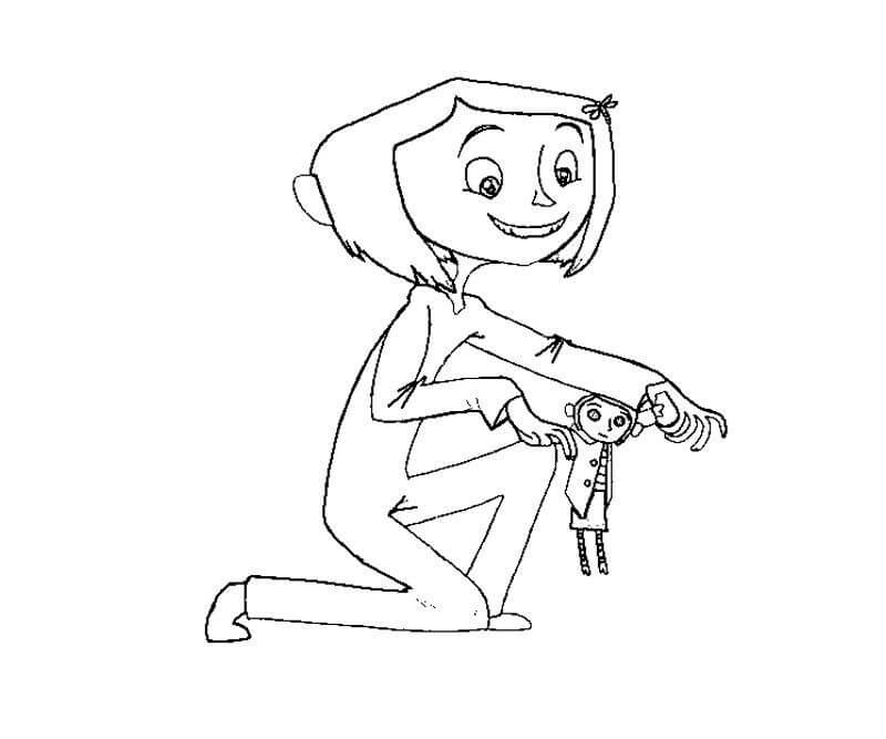 Dibujo de Coraline y la muñeca para Colorear