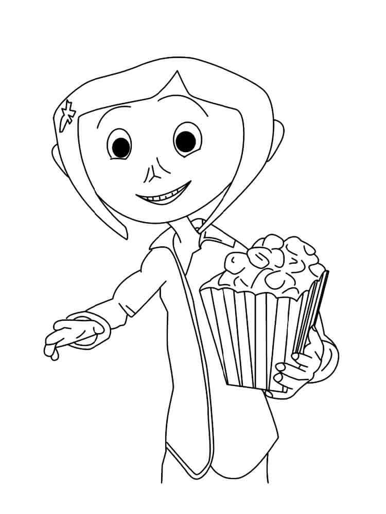 Dibujo de Coraline y Palomitas de maíz para Colorear