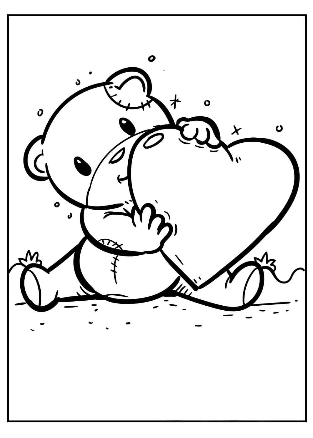 Dibujo de Oso Tenencia Corazn para Colorear