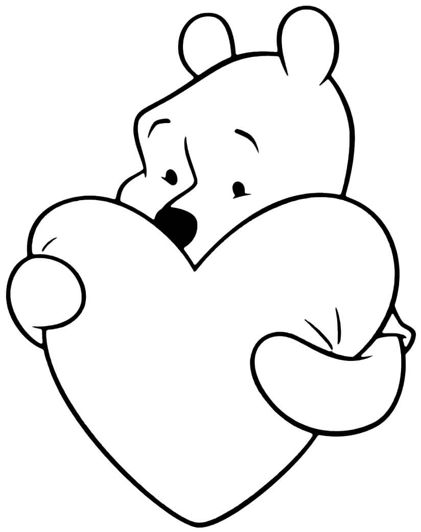 Dibujo de Pooh Oso Abrazos Corazn para Colorear