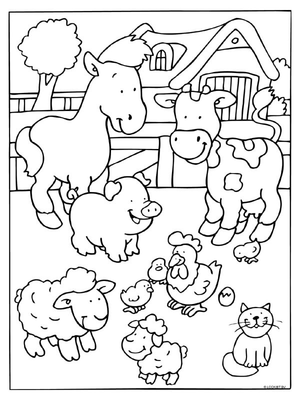 Dibujo de Animales en el Corral para Colorear