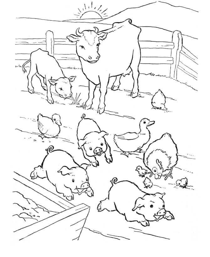 Dibujo de Corral Tres Animales para Colorear