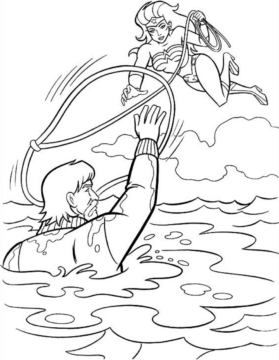 Dibujo de Mujer Maravilla Ayudando a un Hombre para Colorear