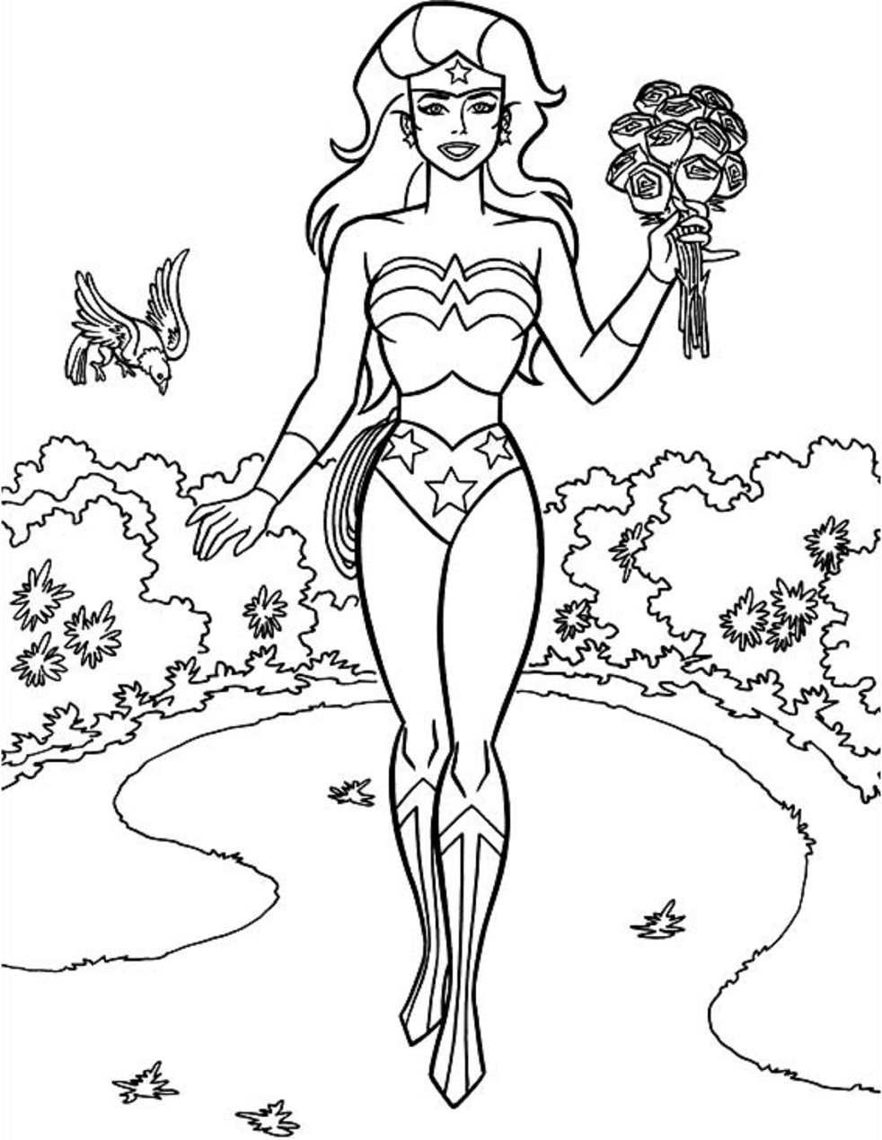 Dibujo de Mujer Maravilla con Mariposa para Colorear