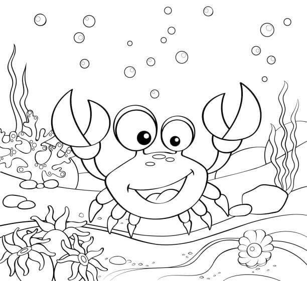 Dibujo de Cangrejo Divertido en el Mar para Colorear