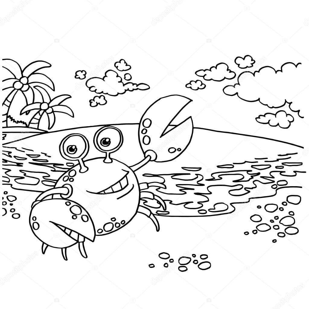 Dibujo de Cangrejo Divertido en la Playa para Colorear
