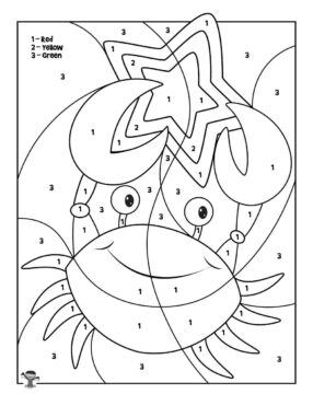 Dibujo de Colorear por números un Cangrejo con Estrella para Colorear