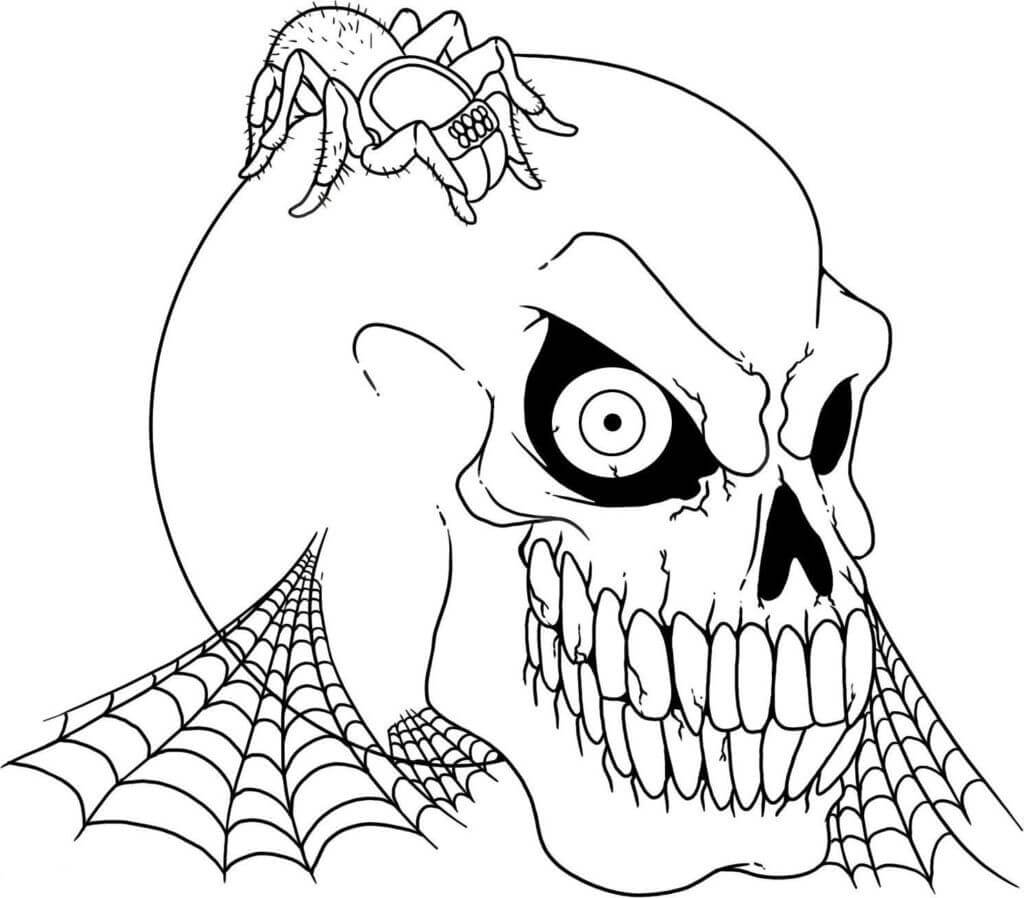 Dibujo de Calavera con Araa para Colorear