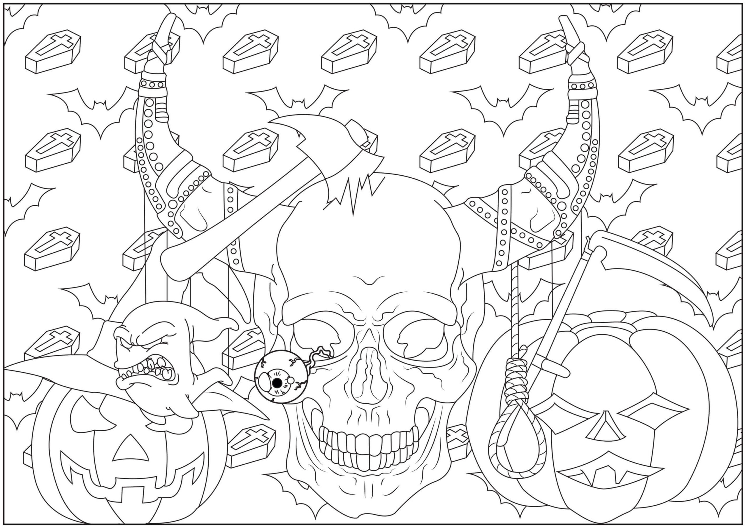 Dibujo de Calavera de Monstruo en Halloween Scaled para Colorear