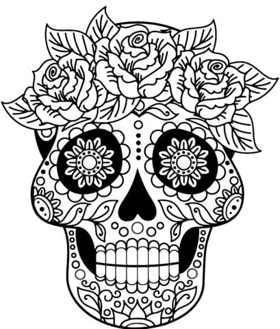 Dibujo de Calaveras y Flores para Colorear