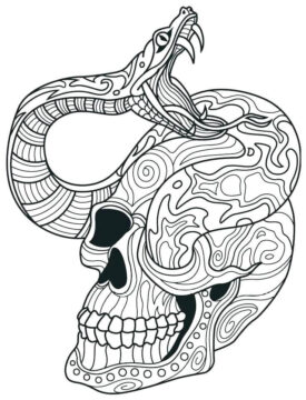 Dibujo de Mandala de Calavera y Serpiente para Colorear