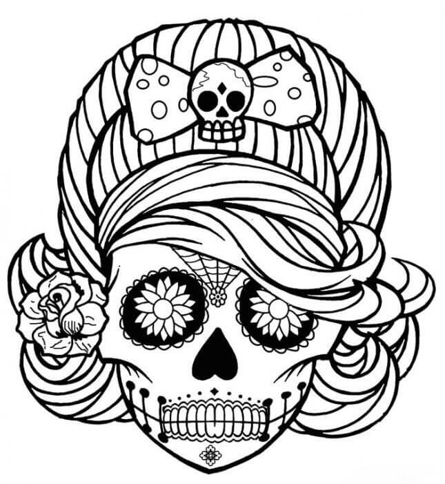Dibujo de Mujer Calavera en Halloween para Colorear