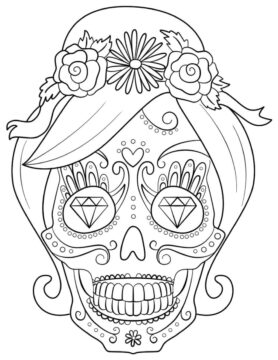Dibujo de Mujer de Calavera de Azcar para Colorear