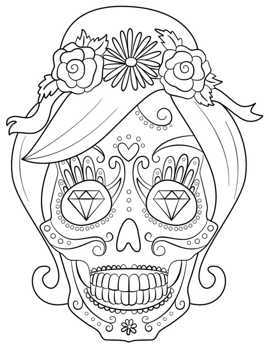 Dibujo de Mujer de Calavera de Azcar para Colorear