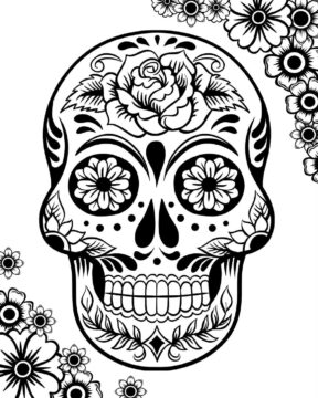Dibujo de Tatuaje de Flor de Calavera de Azcar para Colorear