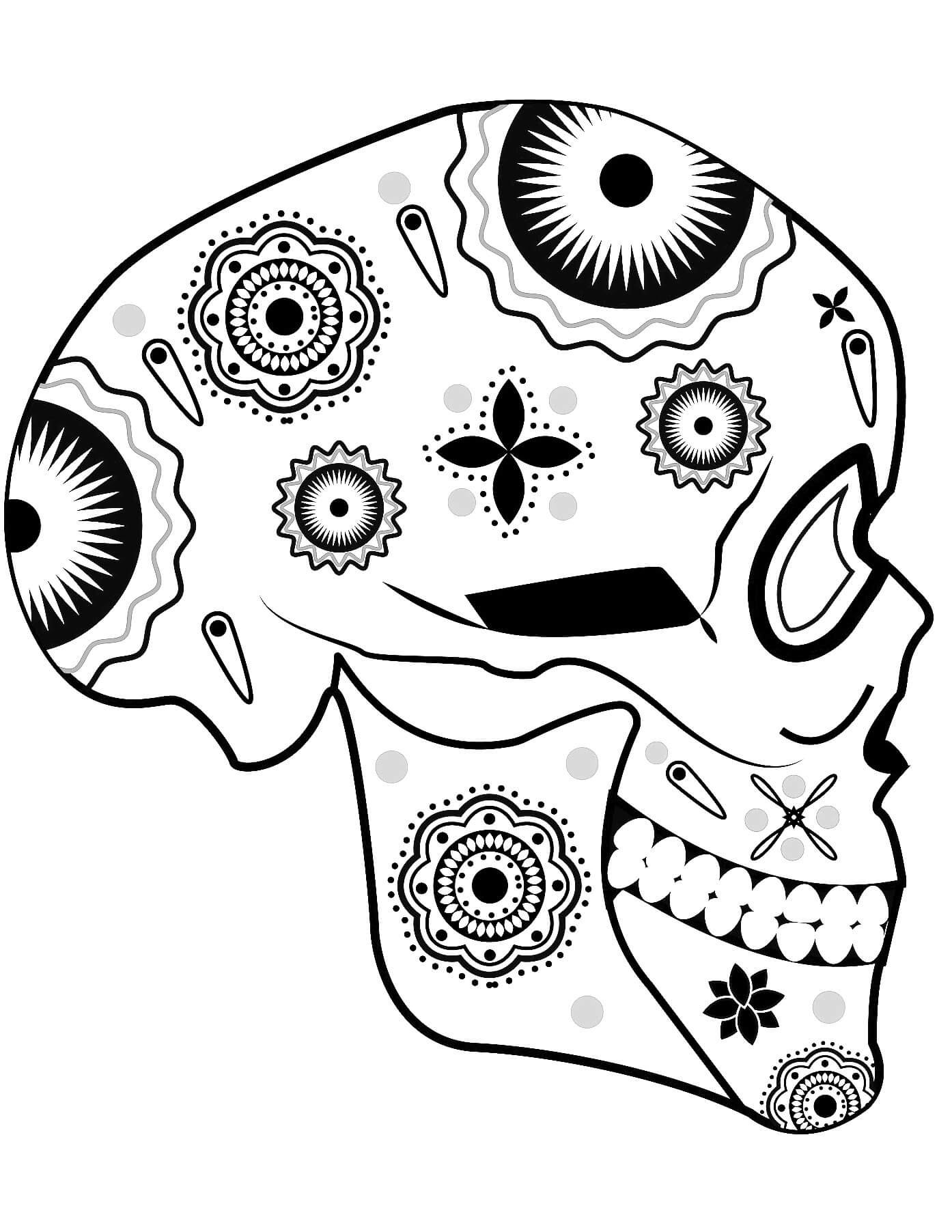 Dibujo de Vista Lateral de la Calavera de Azcar para Colorear