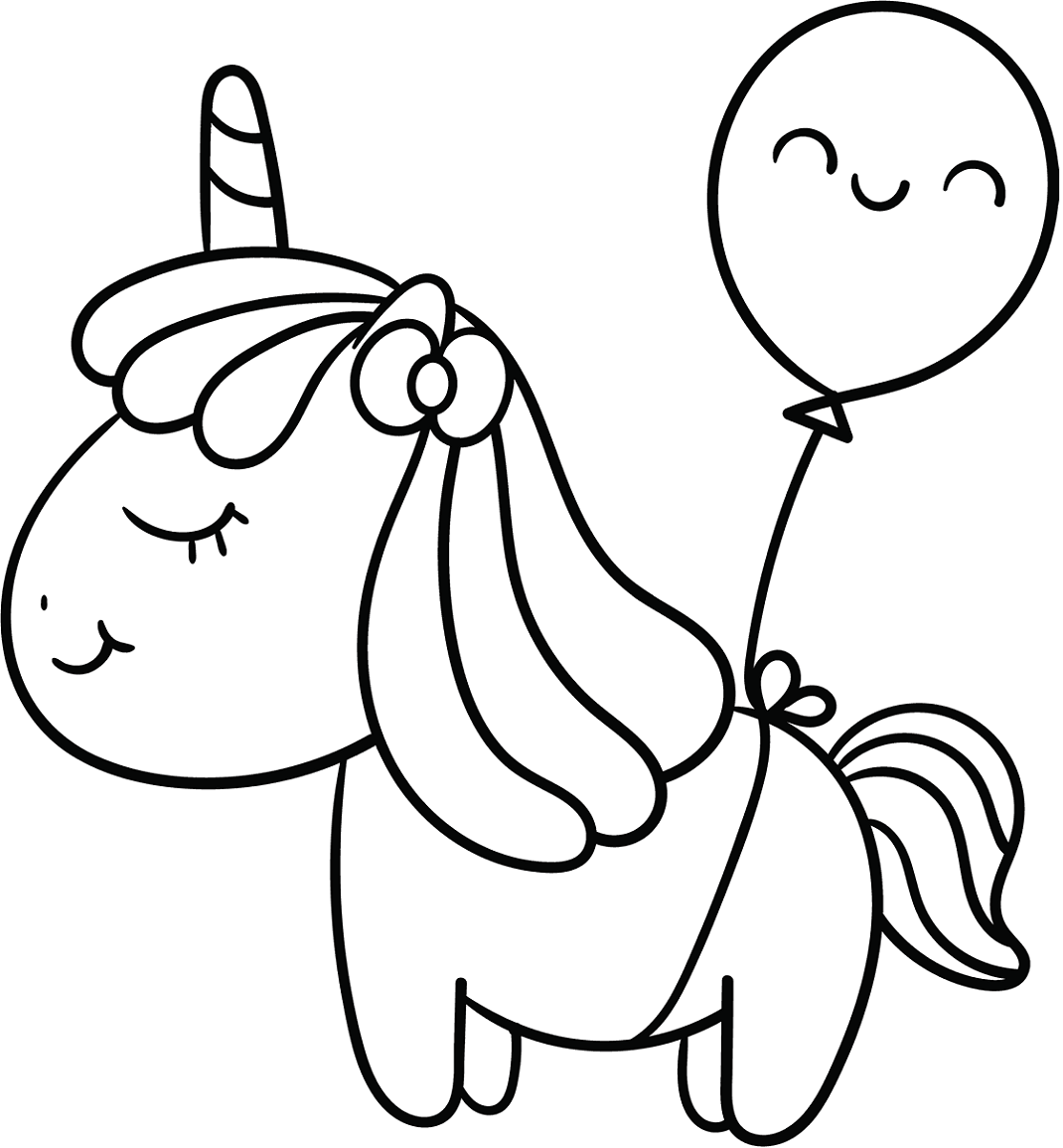 Dibujo de Bebé Unicornio con Globo para Colorear