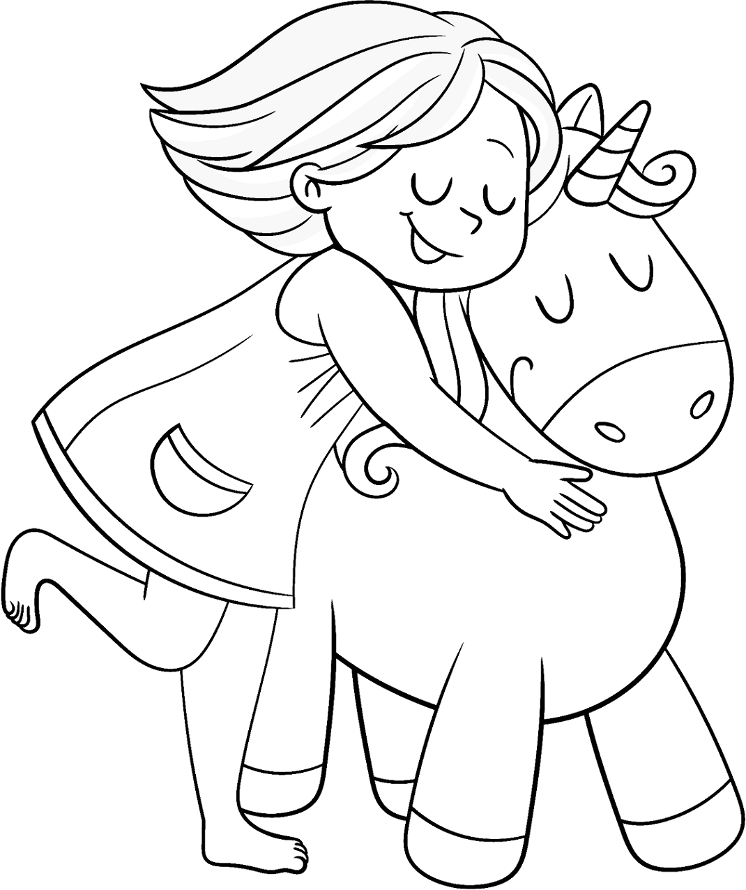 Dibujo de Chica con Unicornio para Colorear