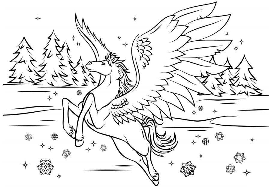 Dibujo de Pegaso en el Invierno para Colorear