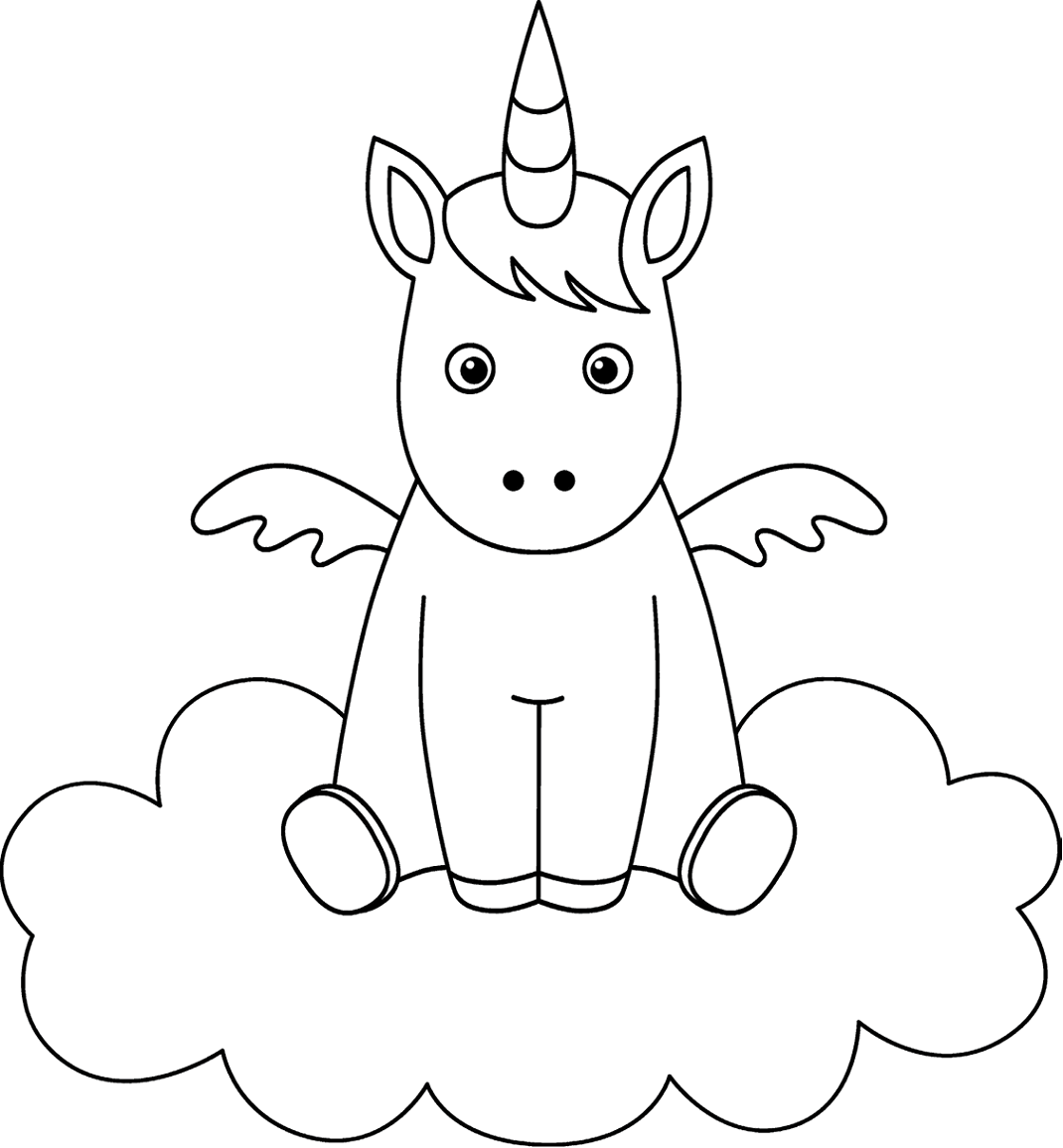 Dibujo de Pequeño Unicornio en la Nube para Colorear