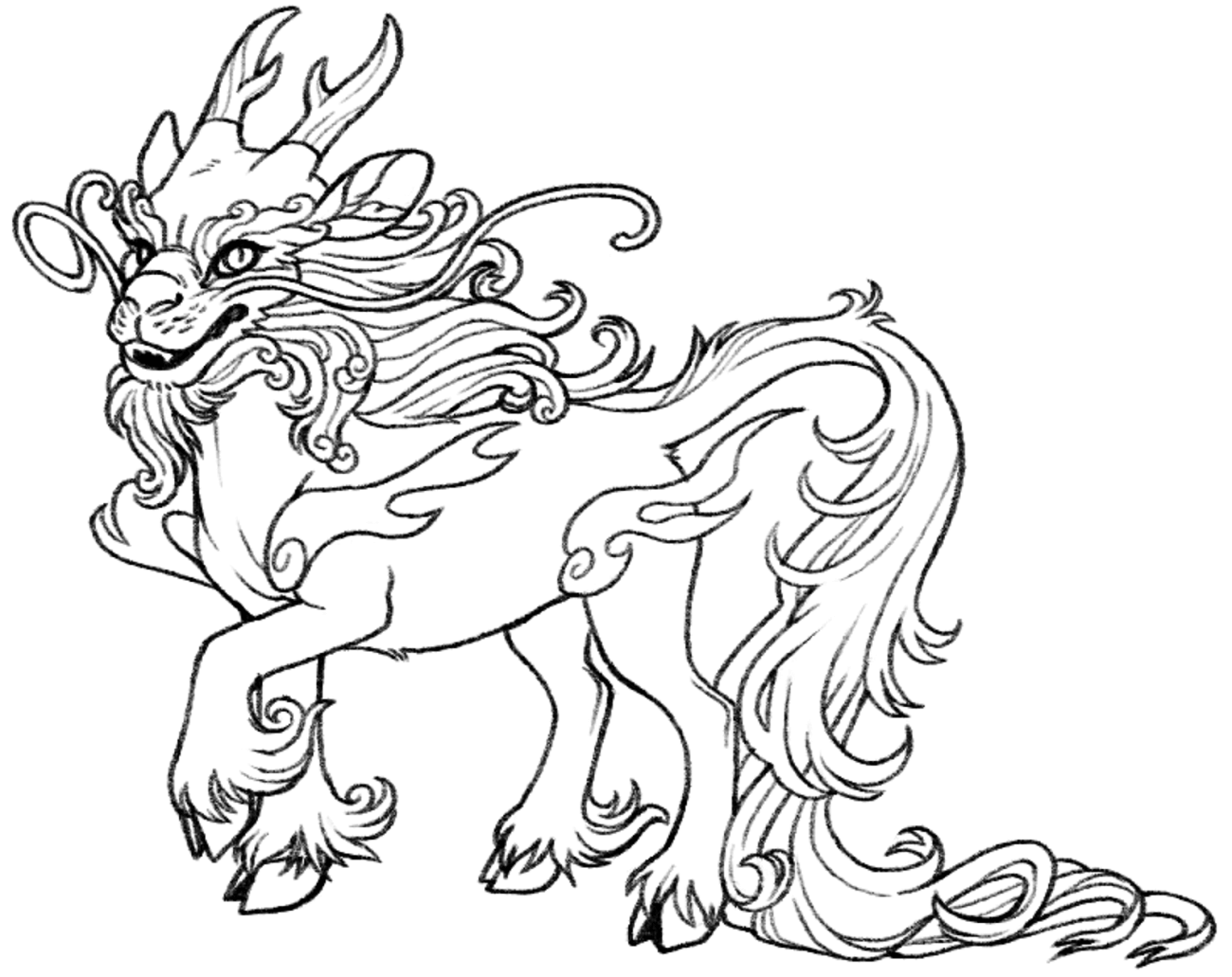 Dibujo de Unicornio Chino Kirin 2 para Colorear