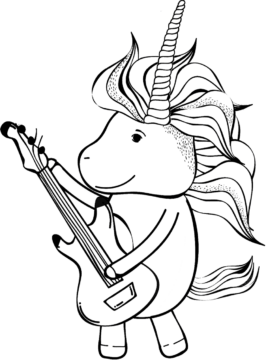 Dibujo de Unicornio Tocando la Guitarra para Colorear